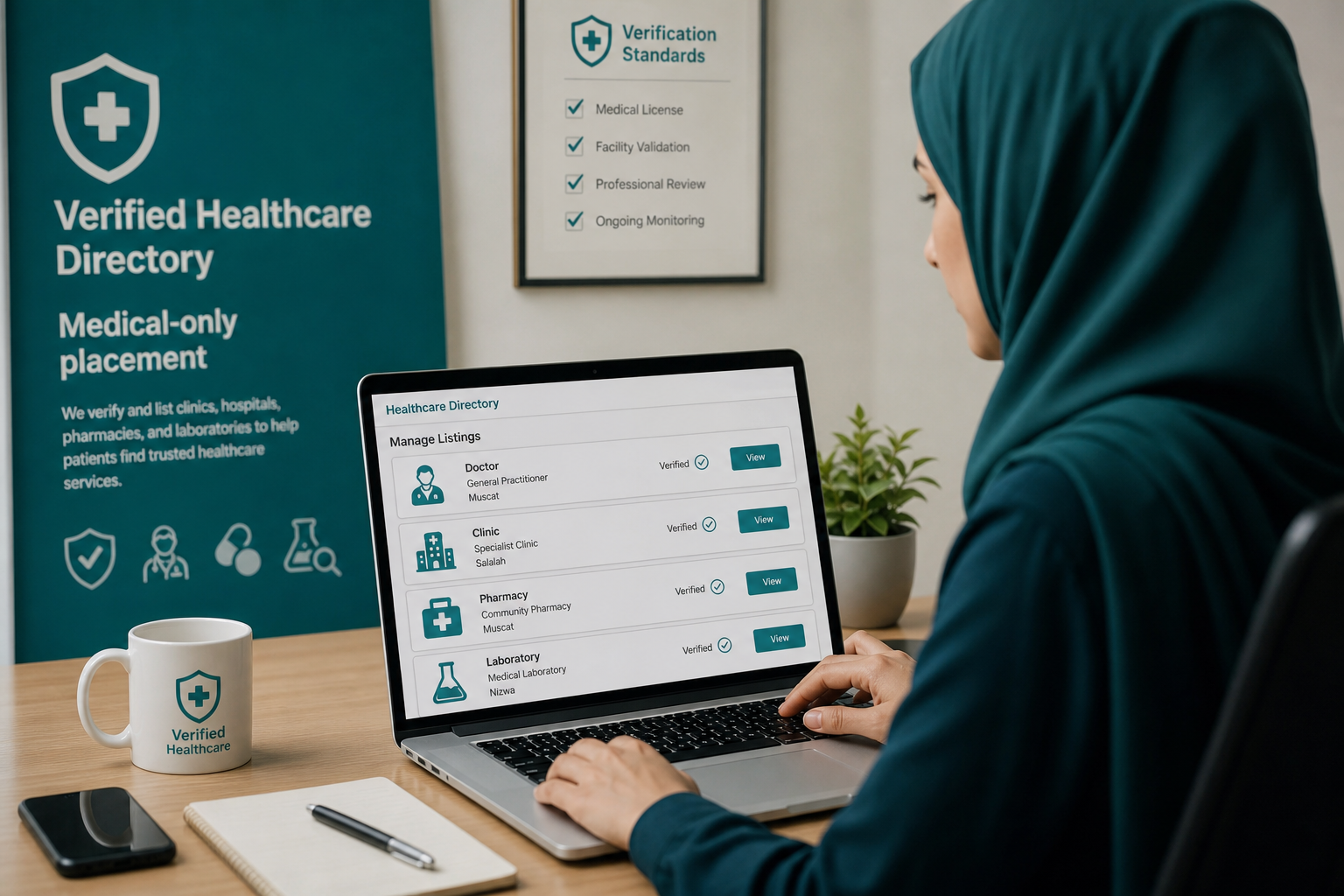 Healthcare admin reviewing verified medical-only provider listing categories